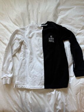 Be A Good Person French Terry Long Sleeve - Black/White split - XS